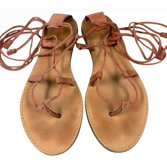 SIZE 9.5 Madewell The Boardwalk Tan Leather Strappy Gladiator Sandals - Picture 4 of 9
